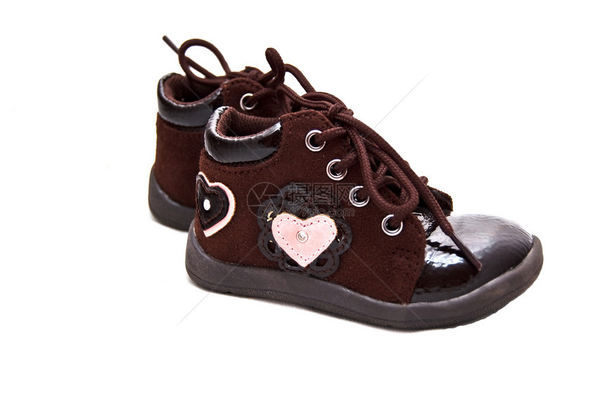 婴儿靴鞋类孩子展示棕色白色童年粉色女孩礼物衣服图片