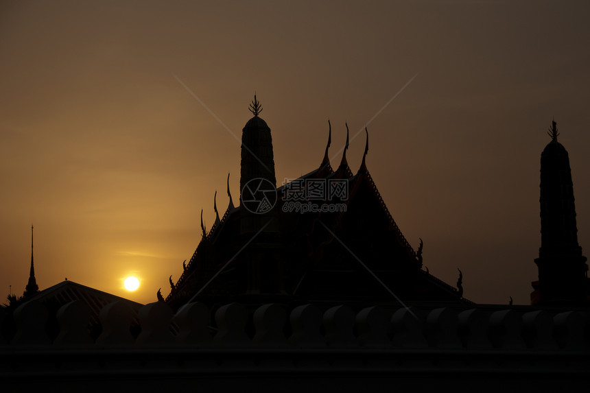 曼谷大宫皇家金子旅游日落风景观光宫殿图片