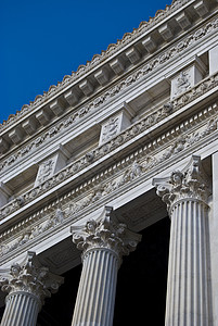 科林斯界柱石头文化建筑学艺术古董大理石建筑蓝色安全背景图片