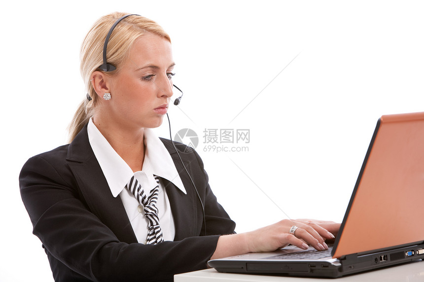 工作接待员耳机生意人女性化女士女性电脑呼叫笔记本技术人士图片