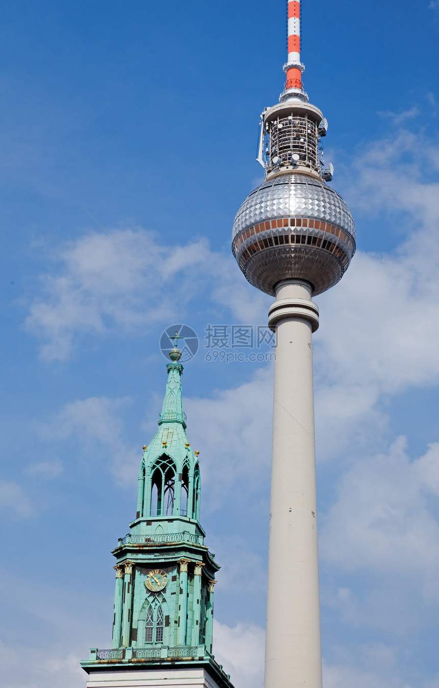 柏林电视塔     出生地建筑天际广场城市建筑物蓝色尖塔旅游首都天空图片