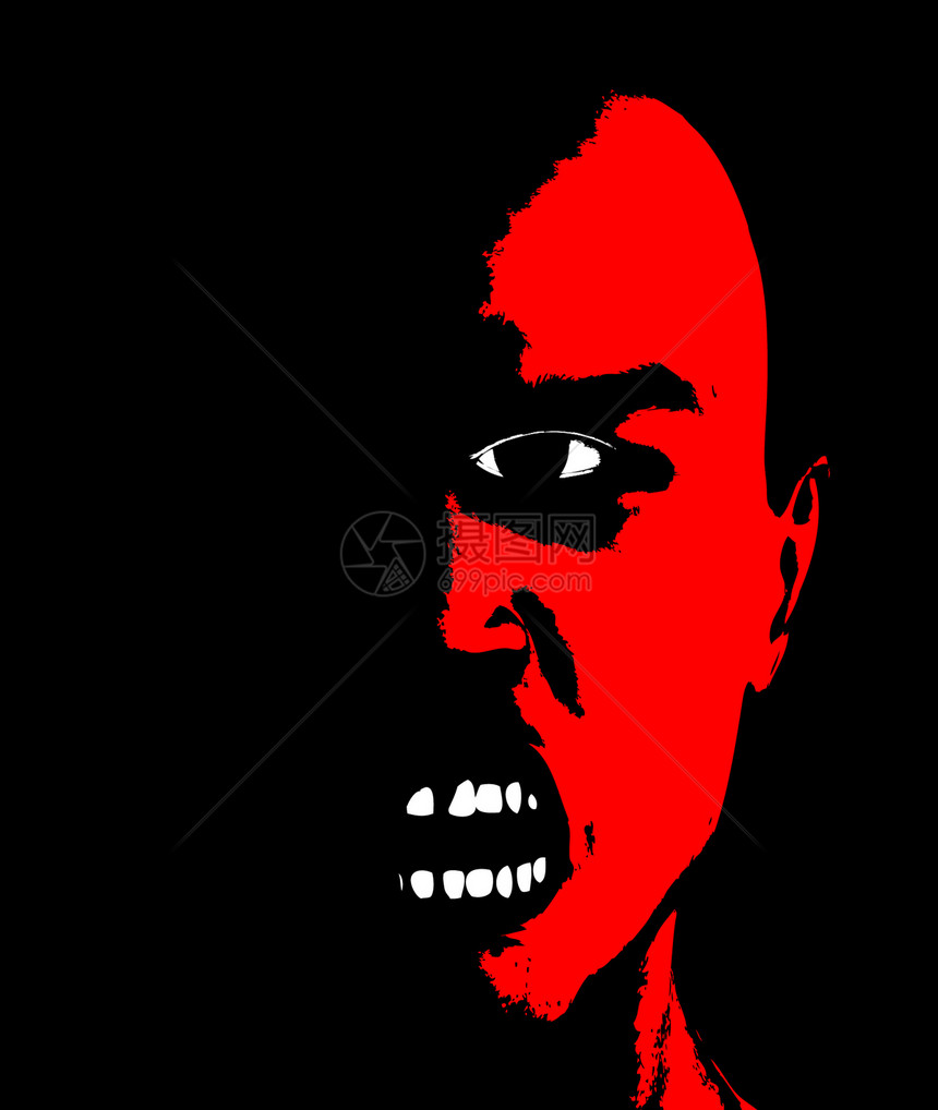 威胁男性脸部牙齿愤怒侵略压力红色概念挫折情感黑色图片