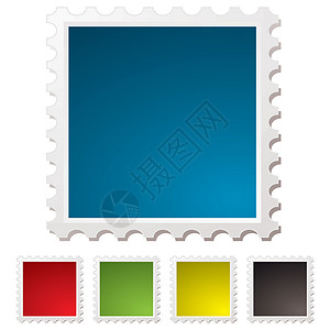 邮票剪贴画空白邮票白色绿色插图蓝色阴影黄色贴纸邮资红色邮政背景
