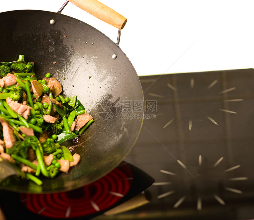 烹饪厨师 wok美食食物玉米白色盘子营养蔬菜胡椒绿色宏观图片