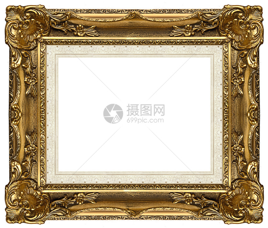金金架木头框架照片长方形乡愁收藏艺术画廊边界白色图片