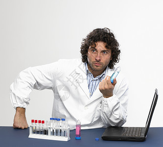 热卖惊喜价在实验室工作实验临床电脑管子化学烧瓶外套男性技术医生背景