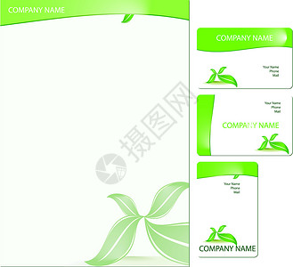 一套三套绿色贺卡办公室藤蔓商业叶子卡片环境笔记植物公司插图背景图片