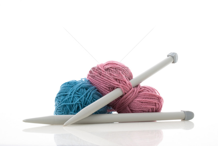 蓝毛和粉色编织羊毛手工工艺照片爱好针织绿色水平白色图片