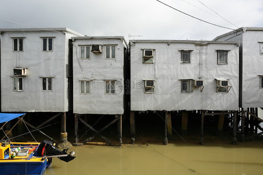 Tai O 渔村 香港有小屋蓝色窝棚房子住宅风化钓鱼天空村庄棚户区旅行图片