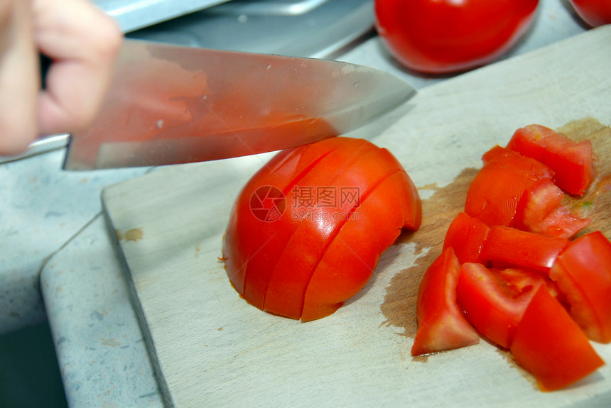 切番茄红色营养饮食烹饪食物金属厨房蔬菜沙拉图片