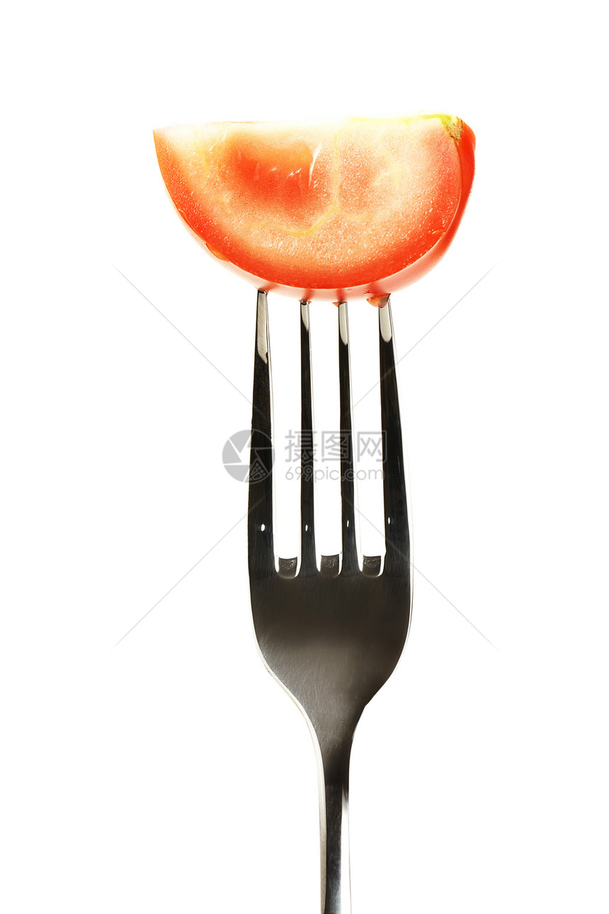 叉子上西红柿食物黑色水果健康蔬菜沙拉白色红色图片
