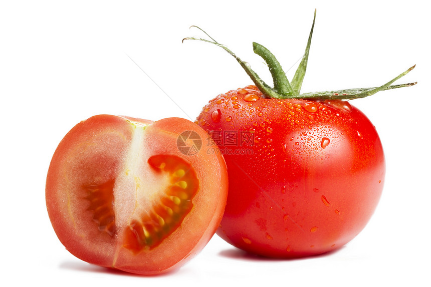 番茄半蔬菜红色西红柿沙拉水果健康食物绿色白色图片