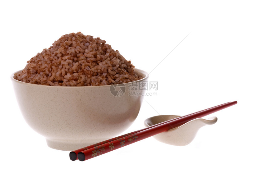 蒸汽高纤维红稻红色食物饮食收成勺子筷子谷物宏观粮食农业图片