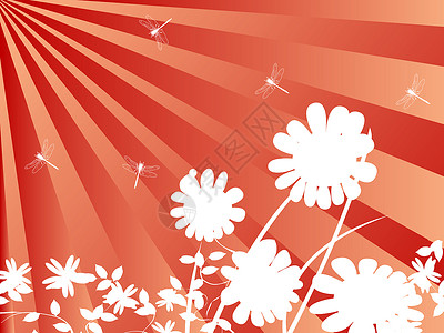 鲜花和太阳插图艺术射线卡片蜻蜓背景图片