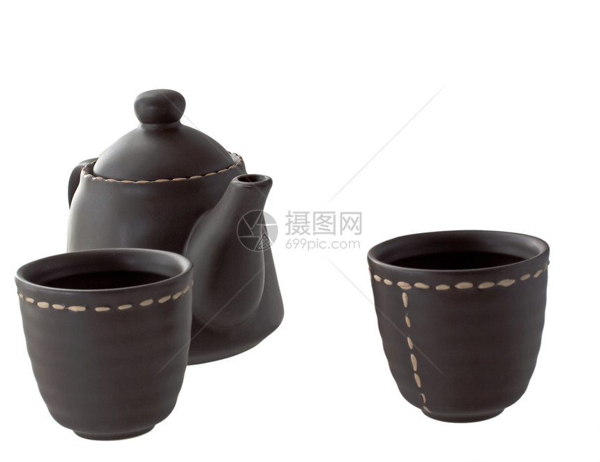 茶飞碟文化茶壶杯子陶器黑色草本图片