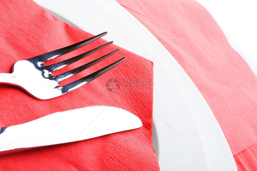 叉刀刀午餐餐具红色桌子银器盘子食物餐厅图片