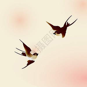 异性恋中国绘画风格的燕子插画
