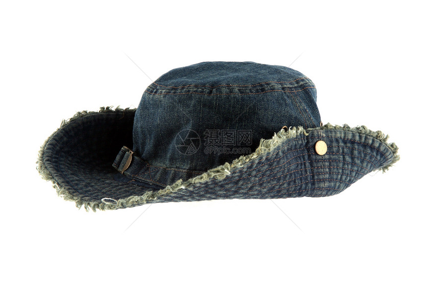 帽子衣服蓝色按钮材料纤维账单白色牛仔布织物接缝图片