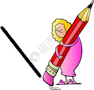 妇女用铅笔橡胶擦除线背景图片