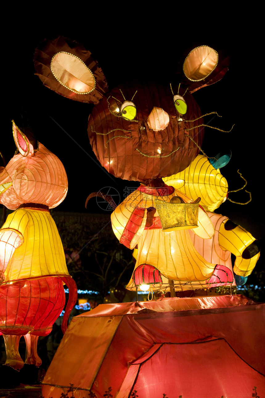 中国鼠动物Zodiac绿灯精神传统节日月球灯笼十二生肖信仰上帝寺庙遗产图片