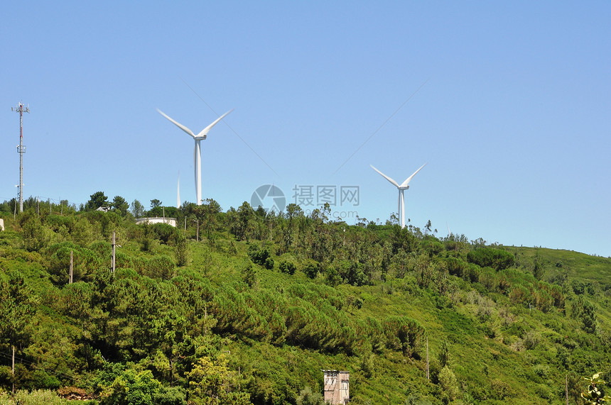 风力涡轮机发电机温室全球力量电气天气生态环境蓝色微风图片