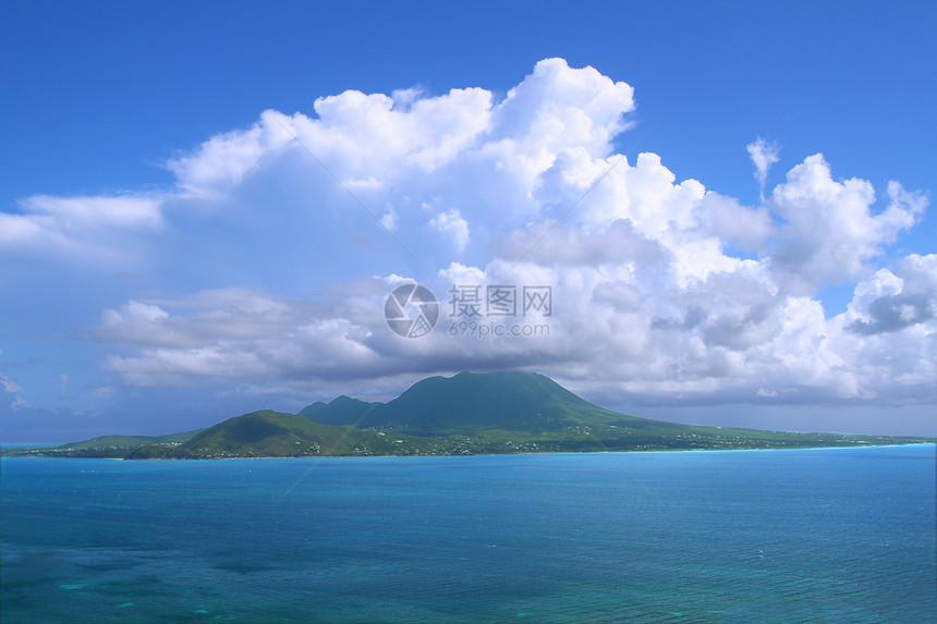 加勒比尼维斯岛热带海洋小猫场景海景旅行蓝色海岸天堂全景图片