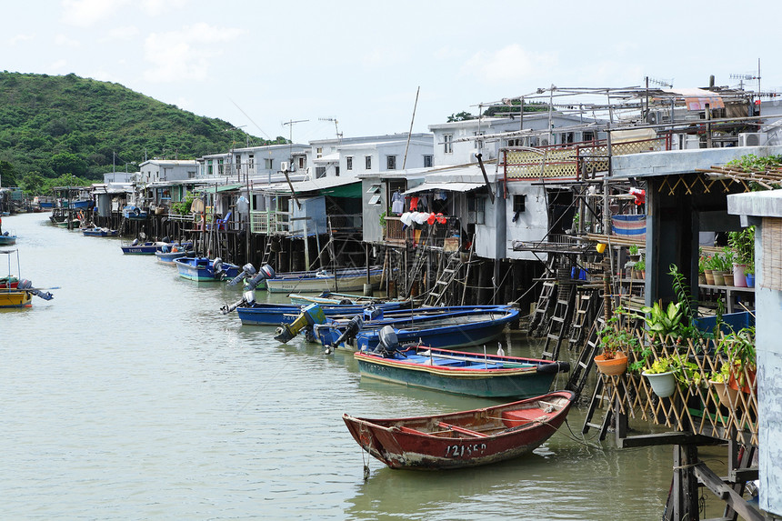 Taa O渔村天空房子住宅窝棚蓝色村庄旅行场景棚户区钓鱼图片