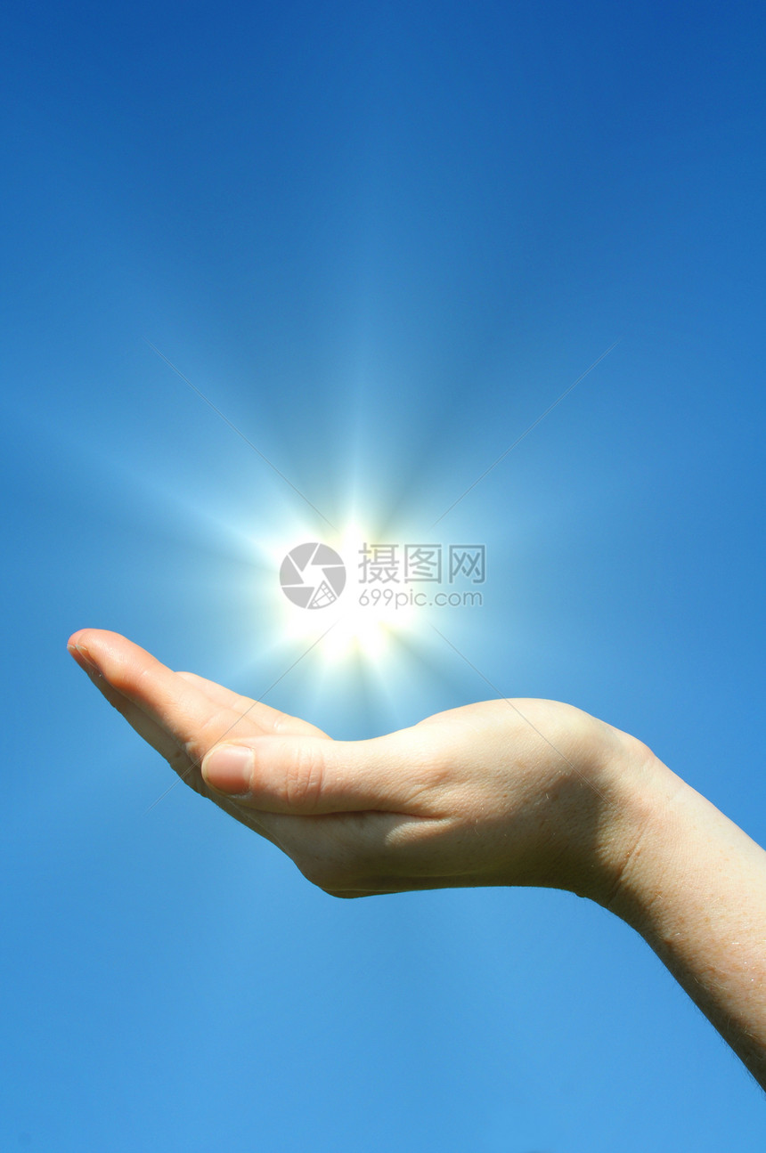 太阳和蓝天空天堂手指力量天空辉光精神晴天环境上帝阳光图片