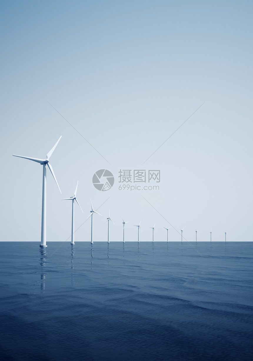 海上的风涡轮鱼活力涡轮海洋刀片波浪风力插图力量天空发电机图片