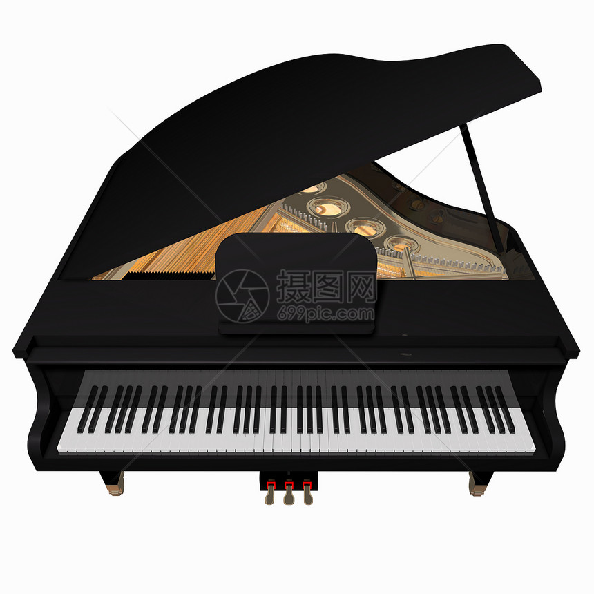 白种背景的格朗钢琴孤立硬木反射钥匙艺术数字化表演娱乐乐器地面音乐会图片