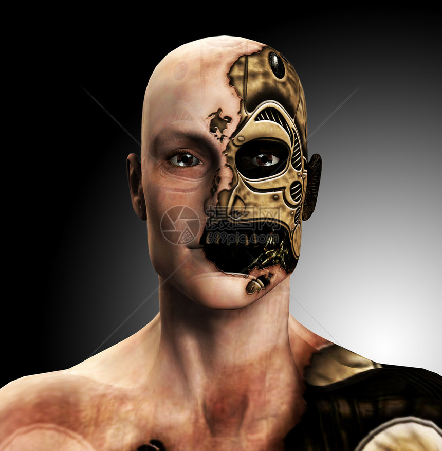 赛博人鼻子眼睛损害机械男人自动机男性机器人技术机器图片
