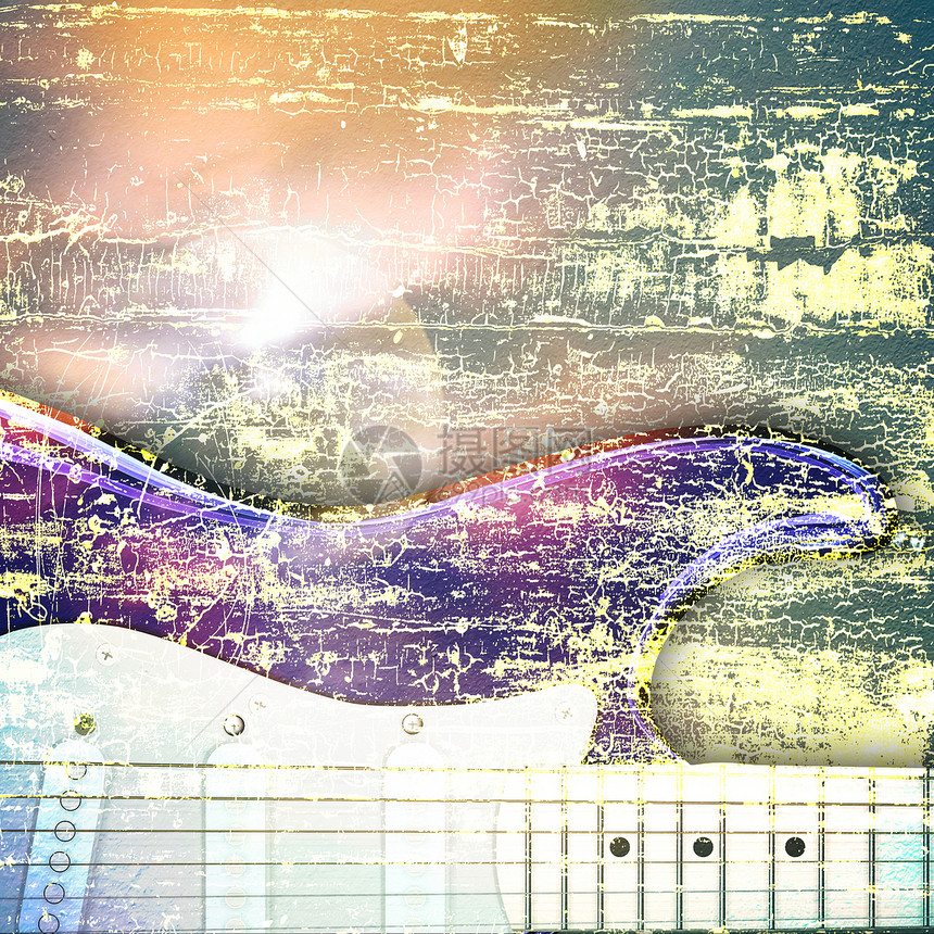 抽象音乐背景电动吉他手文化乐器爵士乐床单艺术绘画象牙框架插图钥匙图片
