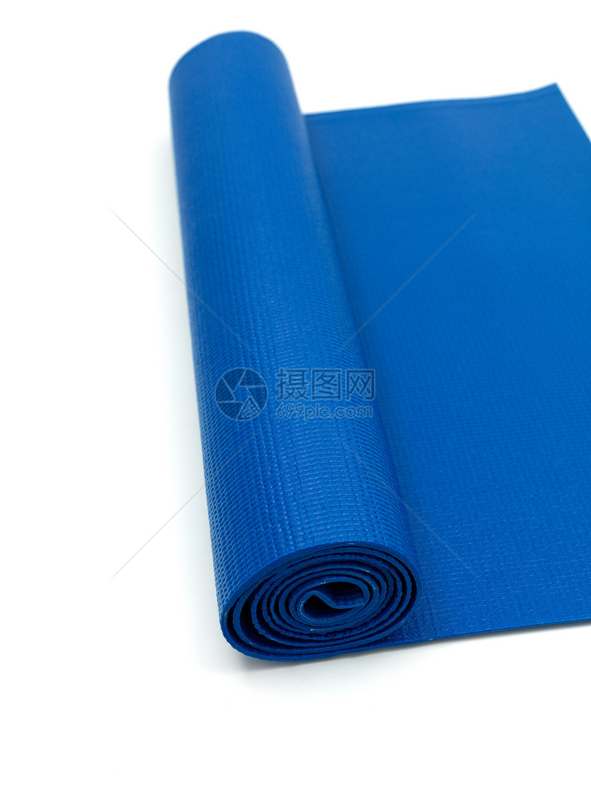 运动马力剪裁蓝色有氧运动白色瑜伽床垫闲暇火车锻炼图片
