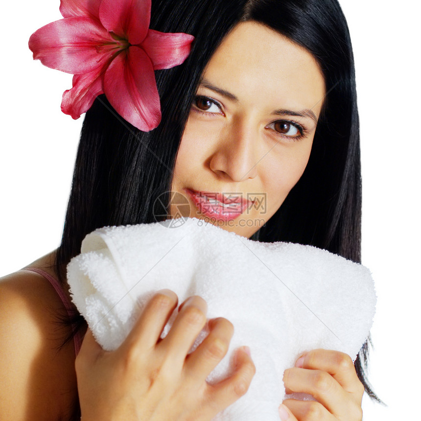 美丽的西班牙妇女植物女性女士护理化妆品保健毛巾女孩卫生成人图片