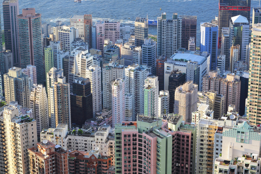 香港的建筑物海洋天际商业顶峰风景吸引力摩天大楼住宅蓝色办公室图片