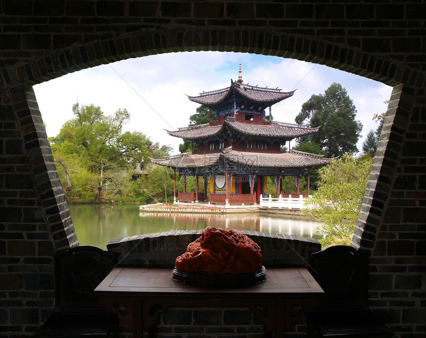 中国利江的风景公园反射寺庙场地传统游客农村街道农场公园风景图片