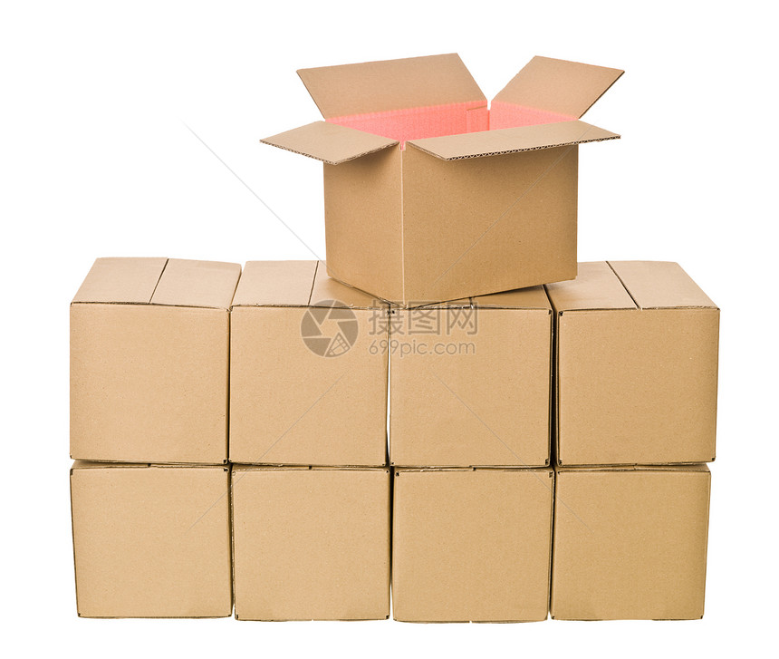 纸箱堆叠盒子标志四物命令纸盒船运棕色白色回收纸板图片