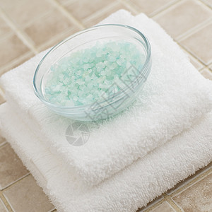 浴室盐Spa 显示护理宏观毛巾皮肤美丽洗澡房子石头浴室地面背景