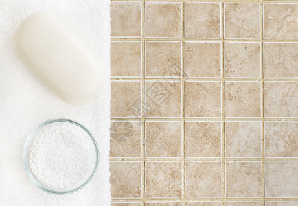 浴室盐Spa 显示福利护理毛巾肥皂宏观卫生化妆品房子治疗地面背景