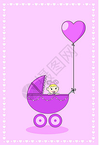 女婴越野车框架横幅女孩分娩新生生日标语邀请函生活插画