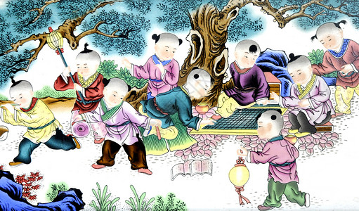 游戏模式与儿童一起画中文绘画艺术作品背景