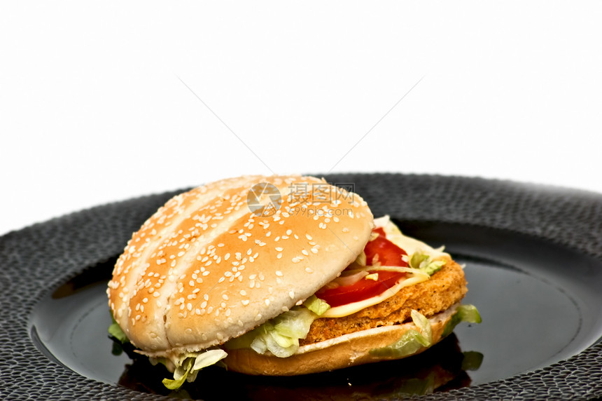 鸡汉堡盘子洋葱营养蔬菜面包包子小吃午餐食物种子图片