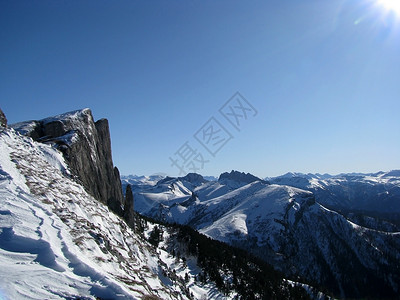 一段距离主要高加索山脊斜坡木头风景植物群登山文件旅行高山全景解脱背景