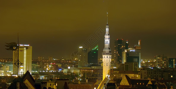 爱沙尼亚塔林市夜间照明城市风景高清图片