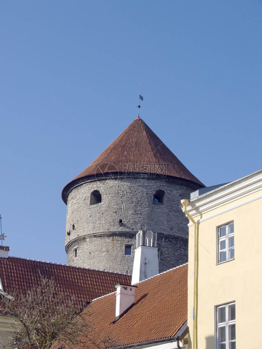 中世纪加固工事和爱沙尼亚首都塔林的塔塔风向标文化旅行旅游国家历史古董城市城堡景观图片