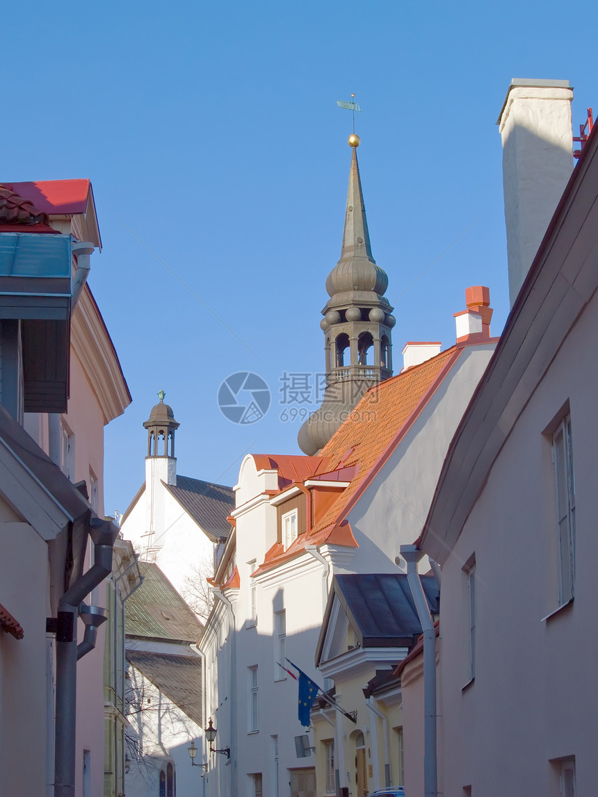 古城街道 爱沙尼亚首都塔林法卡迪斯旅行风向标城市场景历史建筑学国家城堡天空教会图片