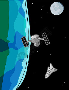 美国宇航局航天飞机飞行器地球轨道运输行星卡通片车辆环绕科学码头插画