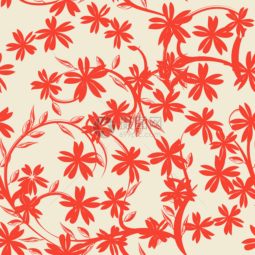 无缝花卉滚动风格插图窗帘叶子布料墙纸纺织品植物卷曲图片