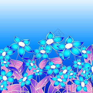 蓝花层构成风格叶子插图艺术蓝色装饰天空背景图片