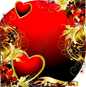 两个红心模版花瓣婚礼电脑叶子框架艺术圆圈插图红色背景图片